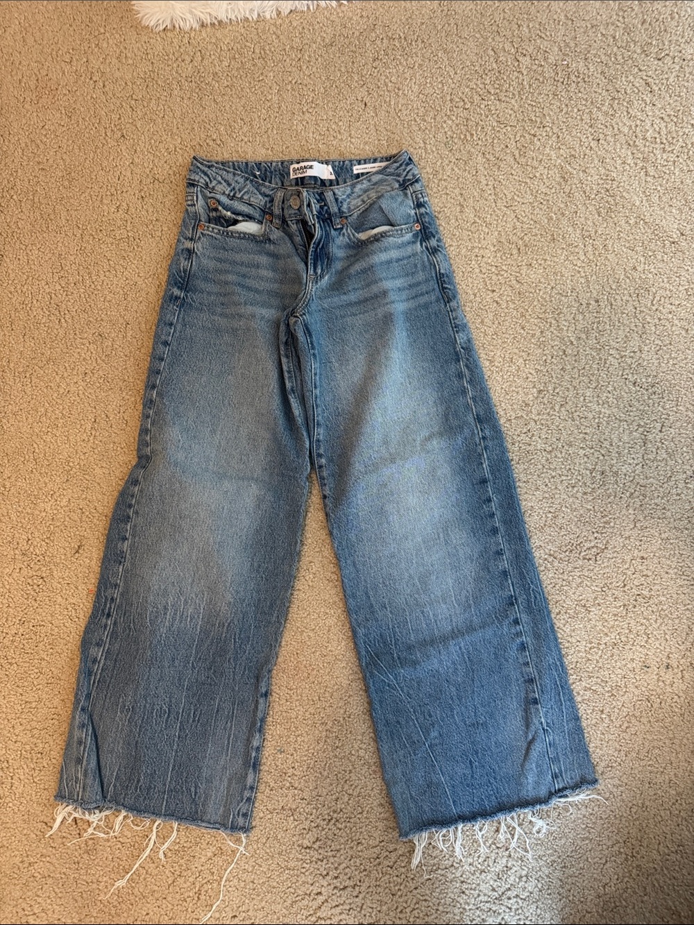 Garage Light Blue Wide Leg Raw Hem Jeans